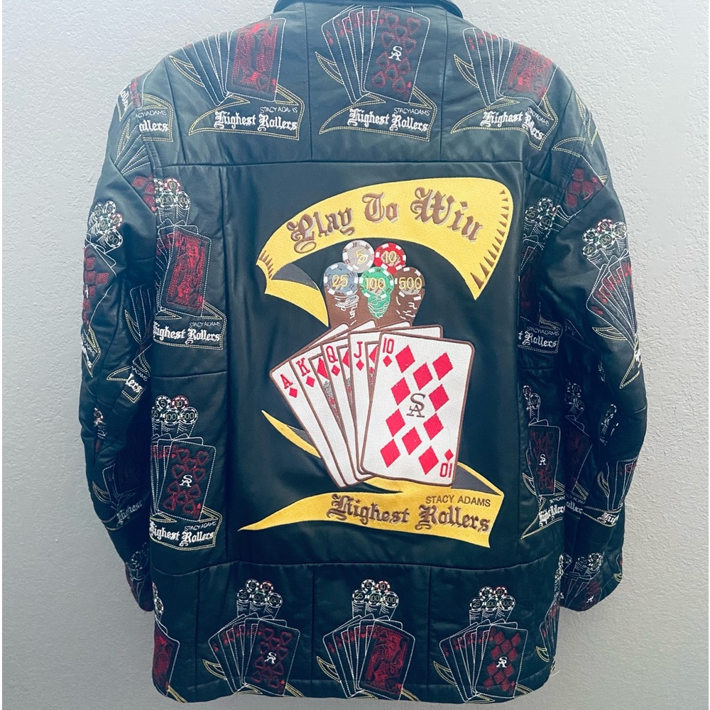 Stacy Adams Leather Embroidered Leather Jacket - High Roller, Play to Win!